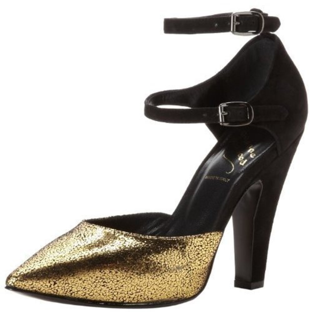 Vivienne Westwood Women's Ankle Strap Pump,Suede Black/Crack Gold,6.5 M US